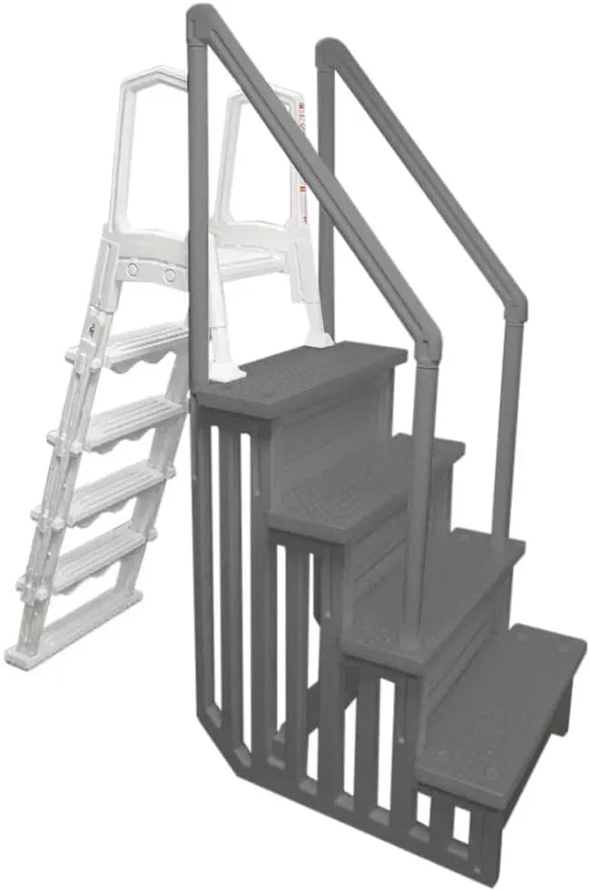 Select Anti-Slip in-Pool Steps | Gray | for Above GroundSwimming Pools | Can Mount to Decks 48" to 54" H | SafetyStairs Capacity Up to 300 lbs