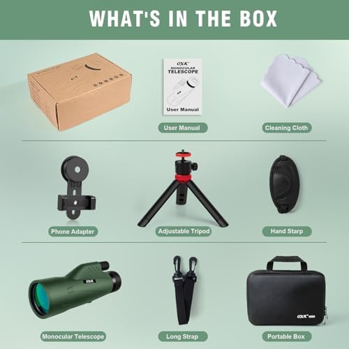 12x56 High Power Monocular Telescope with Smartphone Adapter Tripod Bag, Lightweight Monoculars for Adults with BAK4 Prism & FMC Lens, Suitable for Bird Watching Camping - Army Green