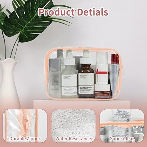 12 PCS Clear Toiletry Bag for Women Men, Transparent Cosmetic Bag for Travel Makeup Organizer TSA Approved Pouch -Orange-pink, Small