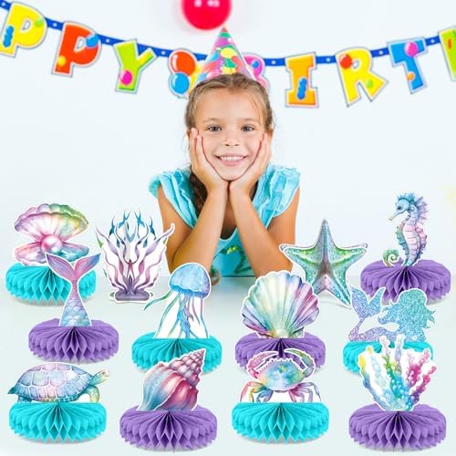12Pcs Mermaid Party Supplies Mermaid Birthday Honeycomb Centerpieces for Under The Sea Party Decorations Ocean Mermaid Theme Table Honeycomb for Ocean Mermaid Theme Birthday Baby Shower Party Favors