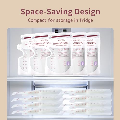 120 Pcs Breastmilk Storage Bags 8 Oz, Temp-Sensing BPA Free Milk Storage Bags with Pour Spout for Breastfeeding, Self-Standing or Flat Pre-sterilised Bag, Space Saving for Fridge or Freezer