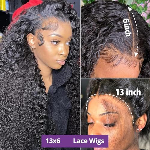 13x6 Deep Wave Lace Front Wigs Human Hair Wet and Wavy Human Hair Lace Frontal Wig With Baby Hair for Women 180% Density Human Hair Pre Plucked with Baby Hair