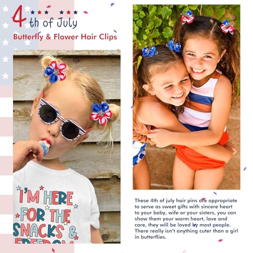 10PCS 4th of July Mini Butterfly Hair Clips, Oaoleer 2" Hair Bow Blue White Red Butterfly American Flag girl Hair Accessories for Baby Girls Women Independence Day