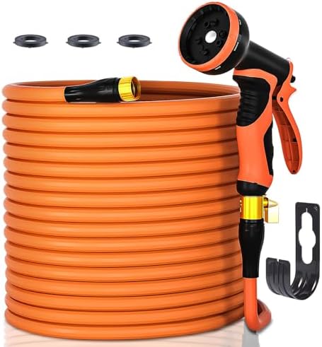 100ft Expandable Garden Hose with 10-Function Spray Nozzle, 3/4" Solid Brass Fittings, Durable Metal Connectors, Lightweight & Flexible Water Pipe for Gardening, Car Washing, and Outdoor Pet Cleaning