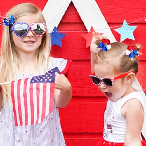10PCS 4th of July Mini Butterfly Hair Clips, Oaoleer 2" Hair Bow Blue White Red Butterfly American Flag girl Hair Accessories for Baby Girls Women Independence Day