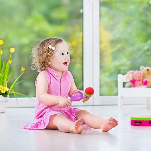 12 PCS Mini Fiesta Wooden Maracas Toys, Wooden Maracas Festival Painting, Wooden Carnival Maracas (Random Colors)