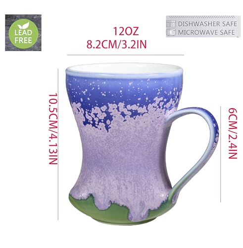 12Oz Color Glazed Purple Ceramic Coffee Mug,Cool Cup With Handle Suitable for Office and Home,Drinking Coffee, Tea, Cocoa and Milk Lead-free Lead-cadmium Dishwasher Microwave Safe