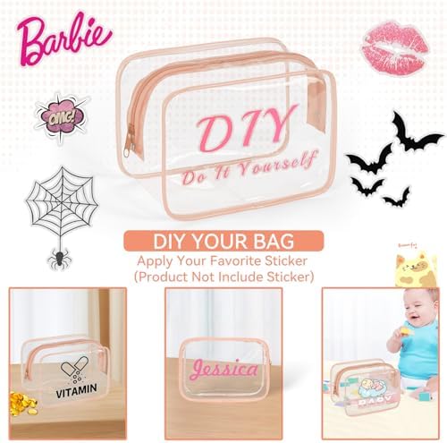 12 PCS Clear Toiletry Bag for Women Men, Transparent Cosmetic Bag for Travel Makeup Organizer TSA Approved Pouch -Orange-pink, Small