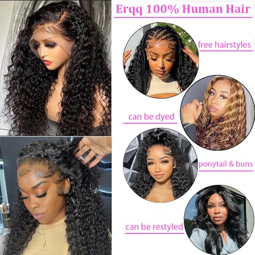 13x6 HD Lace Front Wigs Human Hair Pre Plucked 22inch Deep Wave Lace Front Wigs for Women Pre Plucked with Baby Hair 180% Density Brazilian Virgin Human Hair Wigs Deep Curly Wigs Natural Black