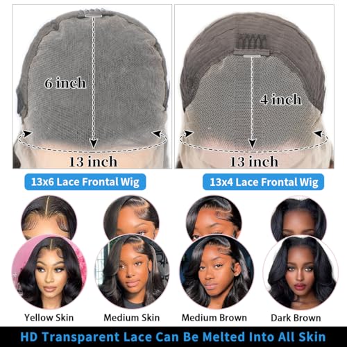 13x6 Lace Front Wigs Human Hair 200% Density HD Transparent Body Wave Lace Front Wigs Human Hair Body Wave Glueless Frontal Wigs Human Hair for Women Pre Plucked with Baby Hair Natural Black 36Inch