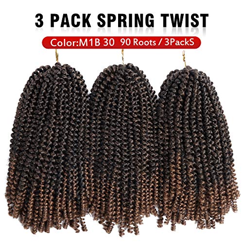 14 Inch Spring Twist Crochet Braids Hair for Butterfly Locs Bomb Twist Crochet Hair Beyond Beauty Ombre Colors Synthetic Fluffy Hair Extension 3 Packs 30 Strands 190g/Pack(14 Inch, T1B 30)