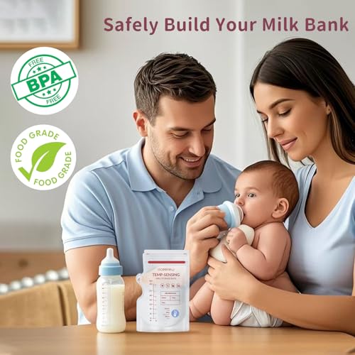 120 Pcs Breastmilk Storage Bags 8 Oz, Temp-Sensing BPA Free Milk Storage Bags with Pour Spout for Breastfeeding, Self-Standing or Flat Pre-sterilised Bag, Space Saving for Fridge or Freezer