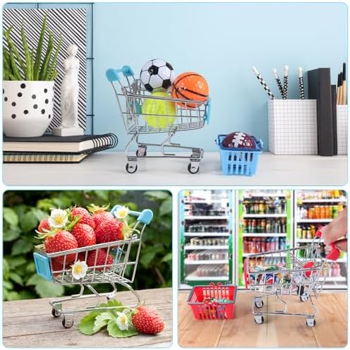 134pcs Mini Shopping Cart Basket Miniature Food Drink Bottle Supermarket Metal Handcart Toys Doll House Store Cosplay Game Dollhouse Grocery Fruit Cake Bread Party Trolley Model Dollar Bills