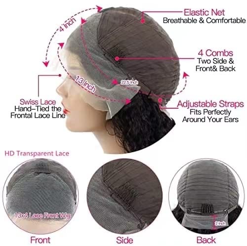 13x4 Lace Front Wigs Human Hair Pre Plucked 180% Density Brazilian Wet and Wavy Human Hair Wigs for Black Women Glueless Curly Lace Frontal Wigs Human Hair Natural Color (28 Inch)