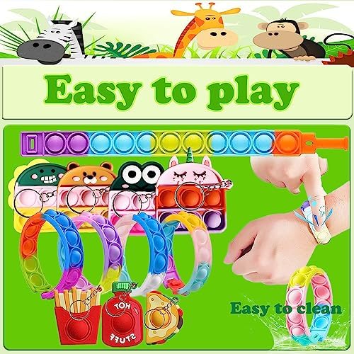 107 PCS Party Favors Toys for Kids, Treasure Box Toys for Classroom, Pop Fidget Toys Treasure Chest for Kids Prizes Classroom, Bulk Pinata Stuffers Goodie Bag Fillers for Kids 4-8