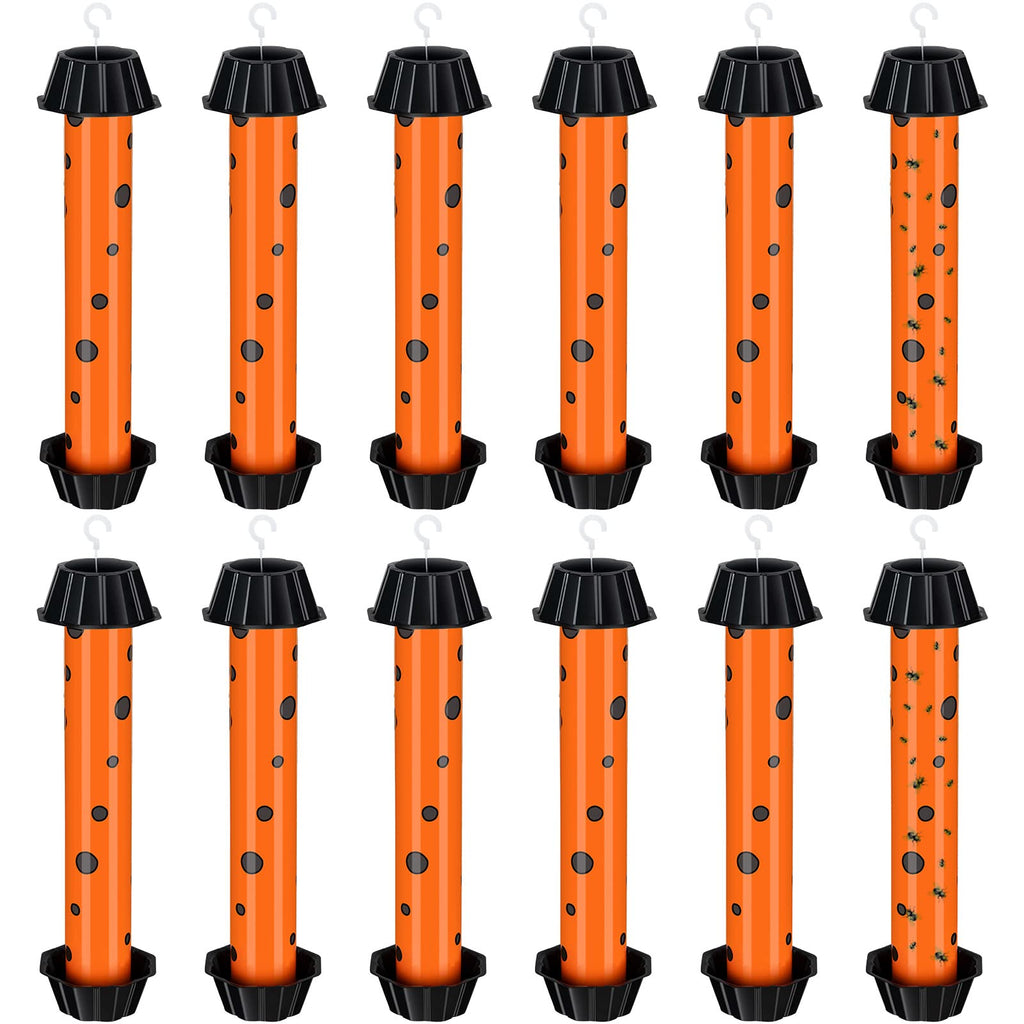 12 Pcs Sticky Fly Trap Fly Stick Indoor Outdoor Long Lasting Adhesive Fly Catcher with Hanging Hook for Wasps Gnats Bugs Insects Moths Fruit Flies Mosquitoes Spiders Fleas (Orange, Black)