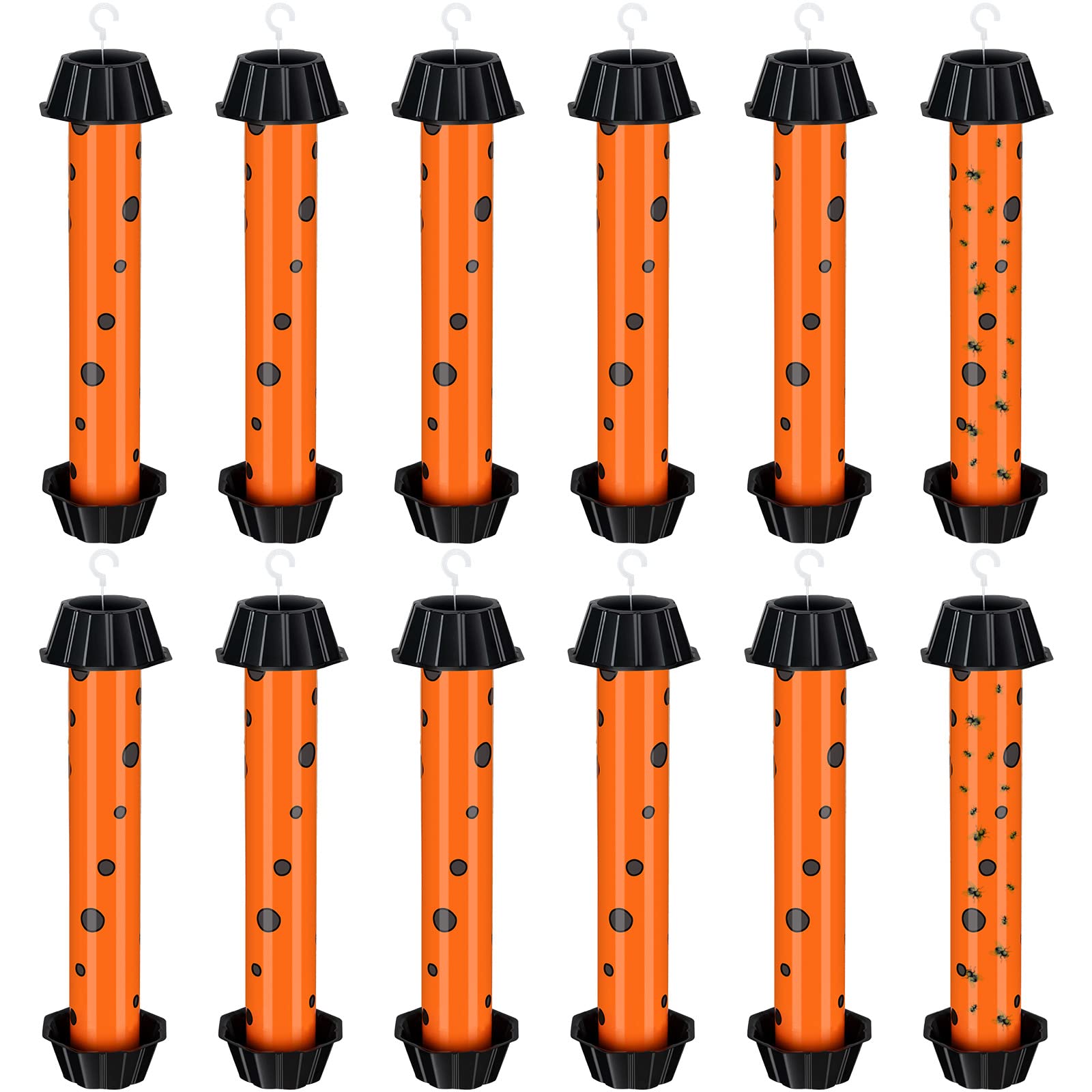 12 Pcs Sticky Fly Trap Fly Stick Indoor Outdoor Long Lasting Adhesive Fly Catcher with Hanging Hook for Wasps Gnats Bugs Insects Moths Fruit Flies Mosquitoes Spiders Fleas (Orange, Black)