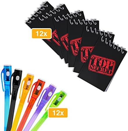12 Invisible Ink Pen with UV Light and 12 Top Secret Notebook Set.Party Favors for Kids 8-12,Escape Room Party Favors,Birthday Christmas Gift for kids,Goodie Bag Stuffers for Kids 8-12,Spy Party favor