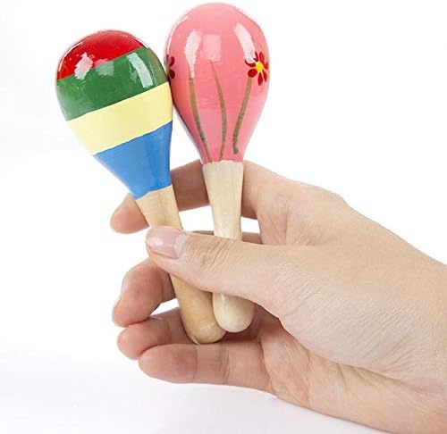 12 PCS Mini Fiesta Wooden Maracas Toys, Wooden Maracas Festival Painting, Wooden Carnival Maracas (Random Colors)