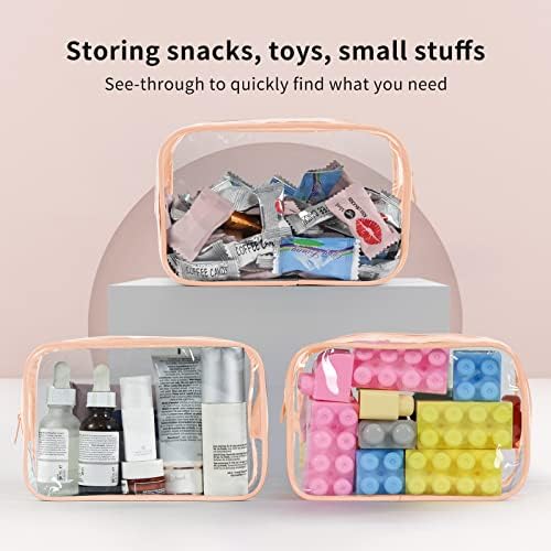 12 PCS Clear Toiletry Bag for Women Men, Transparent Cosmetic Bag for Travel Makeup Organizer TSA Approved Pouch -Orange-pink, Small