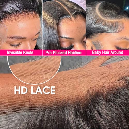 13x6 Body Wave Lace Front Wigs Human Hair Pre Plucked HD Transparent Lace Frontal Wigs Human Hair 180% Density Glueless Wigs Human Hair with Baby Hair for Women 26 Inch