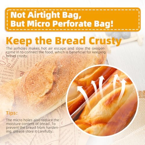 11 x 18 Inch French Bread Bags, 100 Clear Plastic Baugette Long Bags With Free Twist Ties - Mirco Perforated, Thickened, Freezer Safe, Disposable