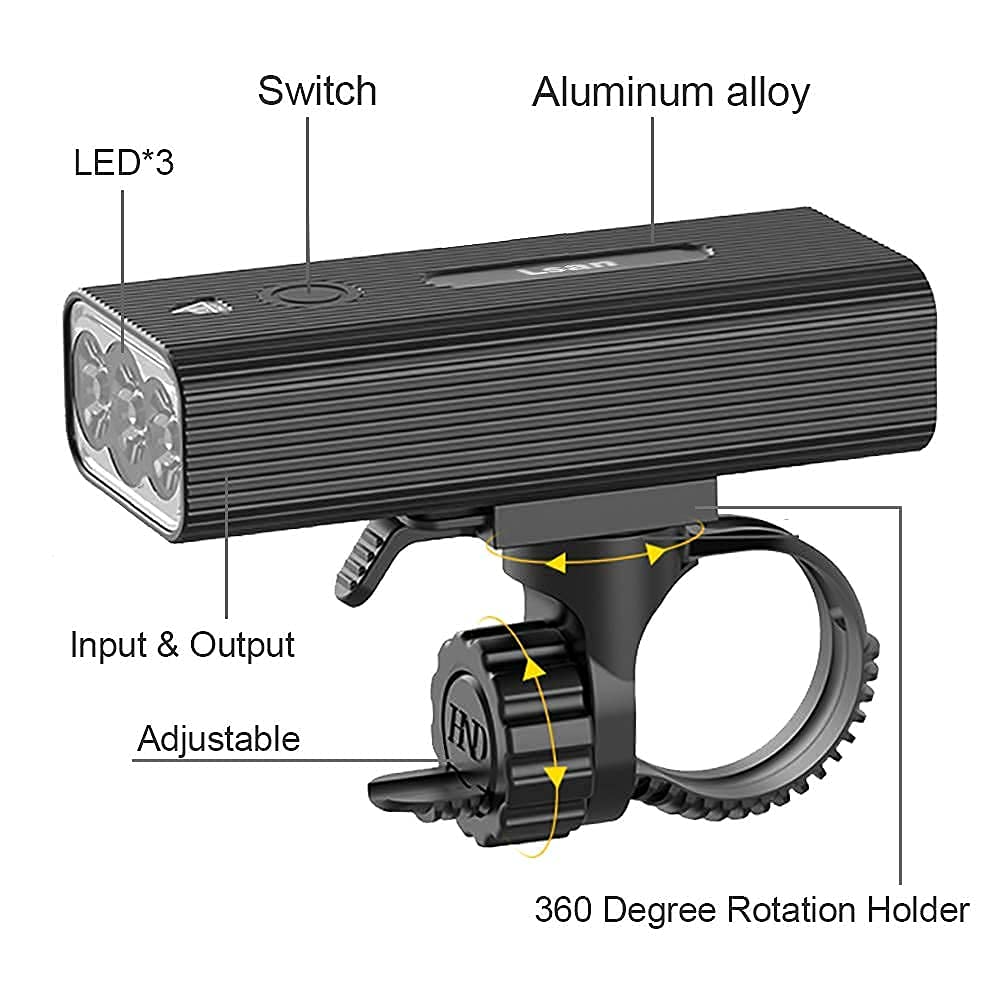 1200 Lumens Bike Lights Front and Back,3 LED USB Rechargeable Bicycle Light,Super Bright Bike Lights for Night Riding,Bike Headlight with Power Bank Function,IPX5 Waterproof,3+5 Light Modes