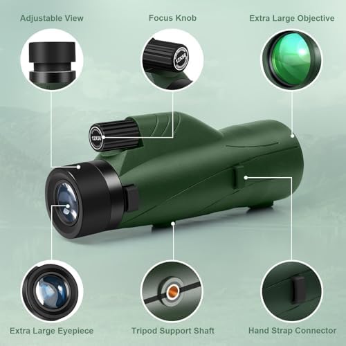 12x56 High Power Monocular Telescope with Smartphone Adapter Tripod Bag, Lightweight Monoculars for Adults with BAK4 Prism & FMC Lens, Suitable for Bird Watching Camping - Army Green