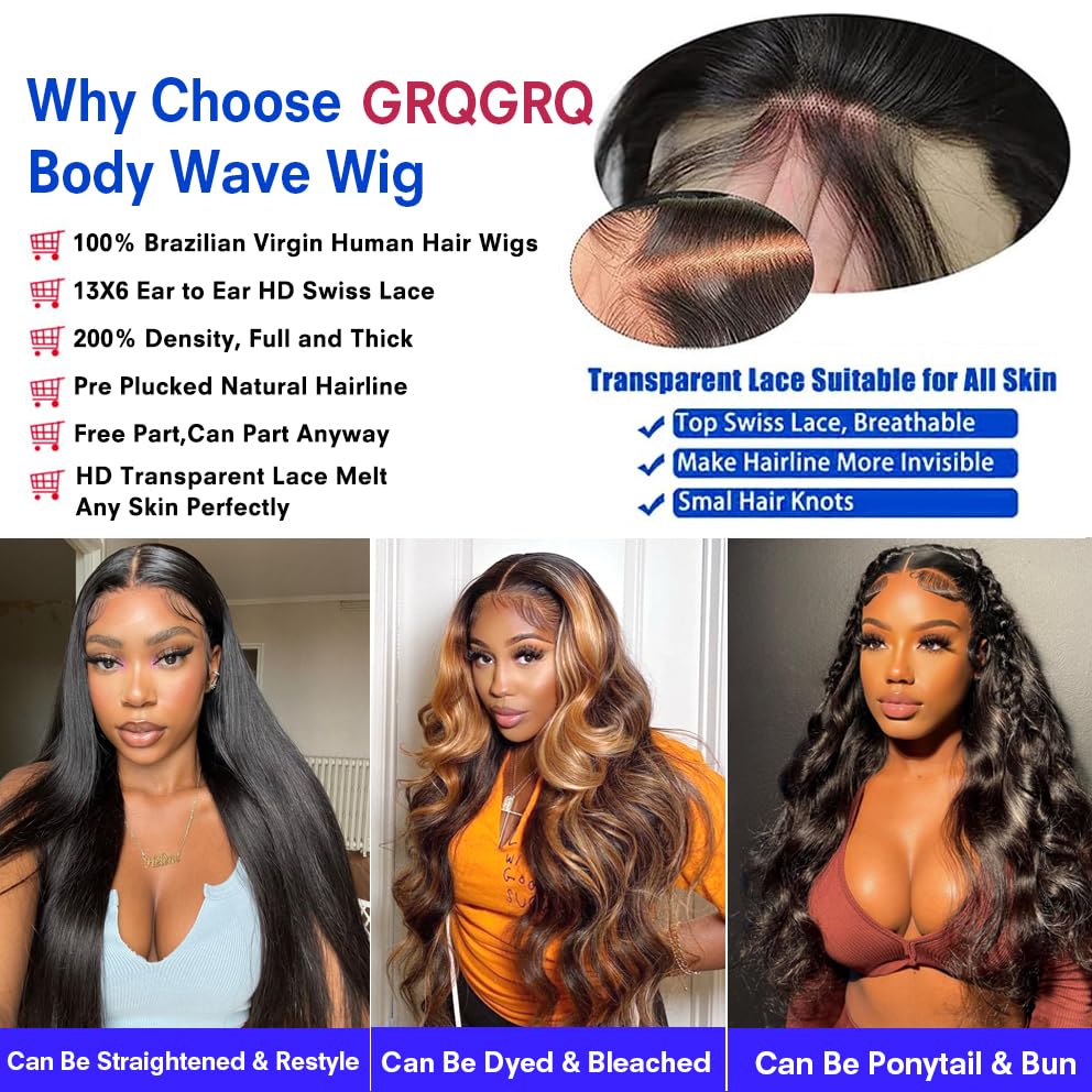 13x6 Lace Front Wigs Human Hair Pre Plucked Body Wave Lace Front Wigs Human Hair 13x6 HD Lace Front Wigs Human Hair 200% Density Glueless Wigs Human Hair Lace Front Wigs for Women 24 Inch