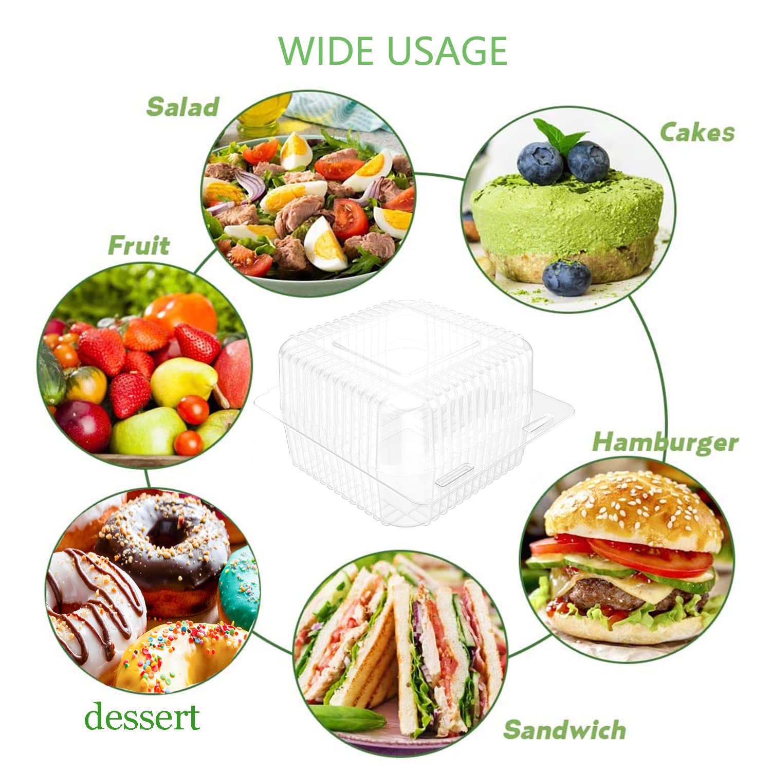 120 Pcs Clear Plastic Hinged Take Out Containers Disposable Clamshell Food Cake Containers with Lids 5.3 x 4.7 x 2.8 inch for Dessert, Cakes, Cookies, Salads, Pasta, Sandwiches
