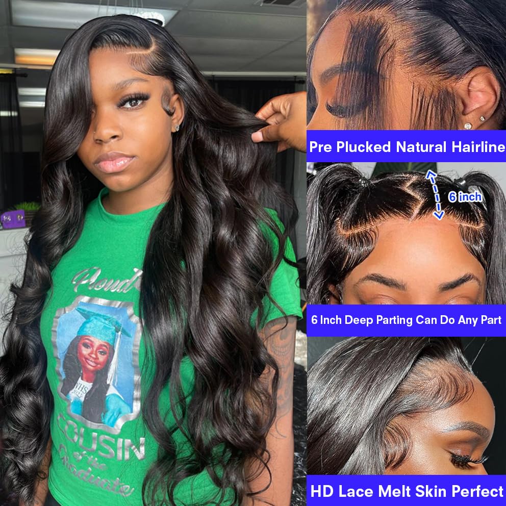 13x6 Lace Front Wigs Human Hair Pre Plucked Body Wave Lace Front Wigs Human Hair 13x6 HD Lace Front Wigs Human Hair 200% Density Glueless Wigs Human Hair Lace Front Wigs for Women 24 Inch