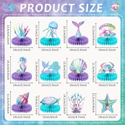 12Pcs Mermaid Party Supplies Mermaid Birthday Honeycomb Centerpieces for Under The Sea Party Decorations Ocean Mermaid Theme Table Honeycomb for Ocean Mermaid Theme Birthday Baby Shower Party Favors