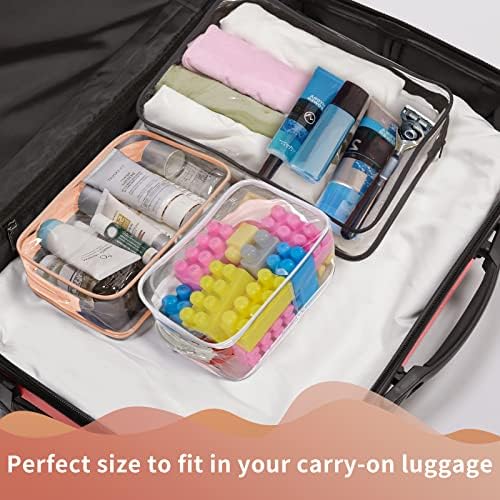 12 PCS Clear Toiletry Bag for Women Men, Transparent Cosmetic Bag for Travel Makeup Organizer TSA Approved Pouch -Orange-pink, Small