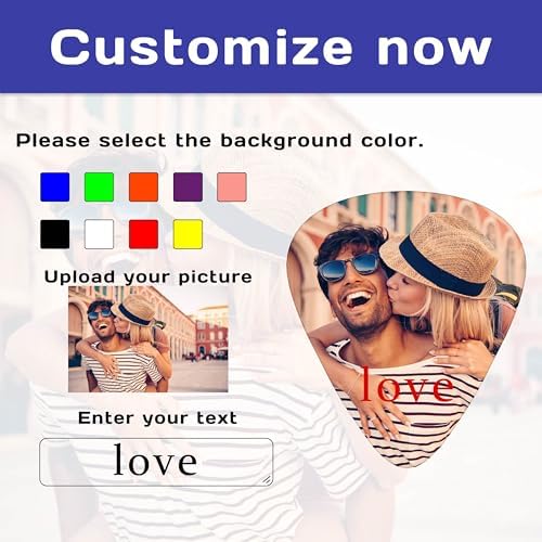 12-180 Pack Custom Guitar Picks Personalized Guitar Picks Add Your Photo Text Logo Customized Guitar Bass Ukulele Accessories Gifts for Men Women (5 Set(60 PCS）One sided printing)