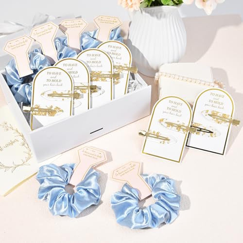 12 PCS Silk Satin Soft Blue Hair Accessories - Bridesmaid Proposal Favors with Hair Clips, Scrunchies, and Bridal Shower Gifts for Women and Girls