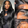 13x6 Body Wave Lace Front Wigs Human Hair Pre Plucked Brazilian 13x6 HD Lace Front Wigs Human Hair with Baby Hair Full Lace Frontal Wig 13x6 Body Wave Wig for Women 180% Density Natural Black 34 Inch