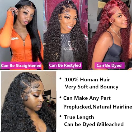 13x6 Deep Wave Lace Front Wigs Human Hair Wet and Wavy Human Hair Lace Frontal Wig With Baby Hair for Women 180% Density Human Hair Pre Plucked with Baby Hair