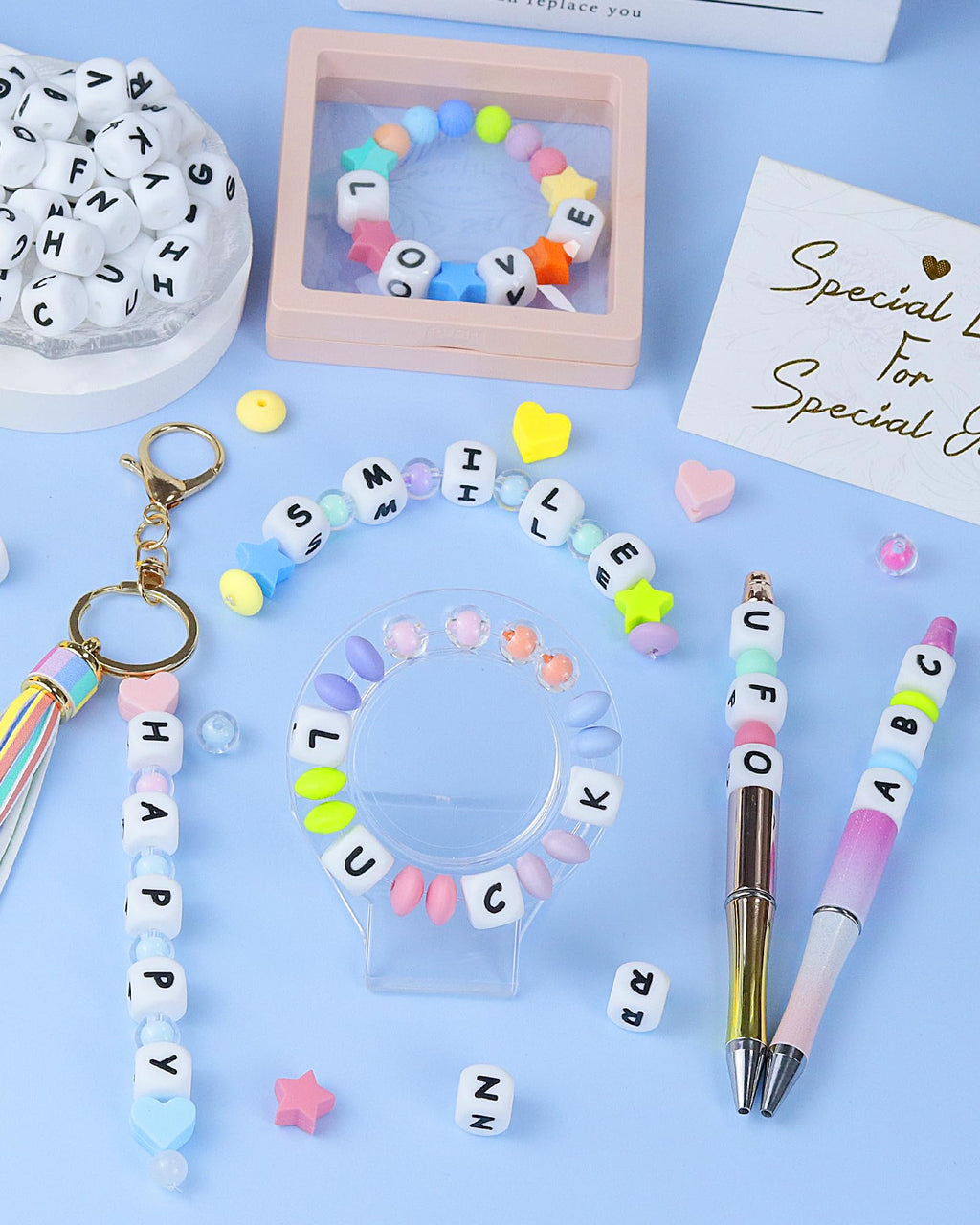 130Pcs FIVEIZERO Silicone Letter Beads, 12mm A-Z Alphabet Beads,Square Bead for Bracelets and Keychains, Large Letter Bead for Necklaces and Lanyards Making（White）