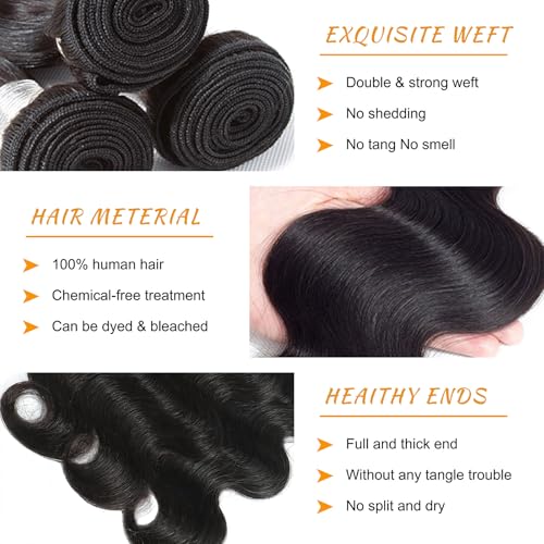 12A Brazilian Body Wave Bundles Human Hair 24 26 28 30 Inch 100% Real Virgin Human Hair Bundles Body Wave 4 Bundles Human Hair Body Wave Hair Extension Natural Color（24 26 28 30）