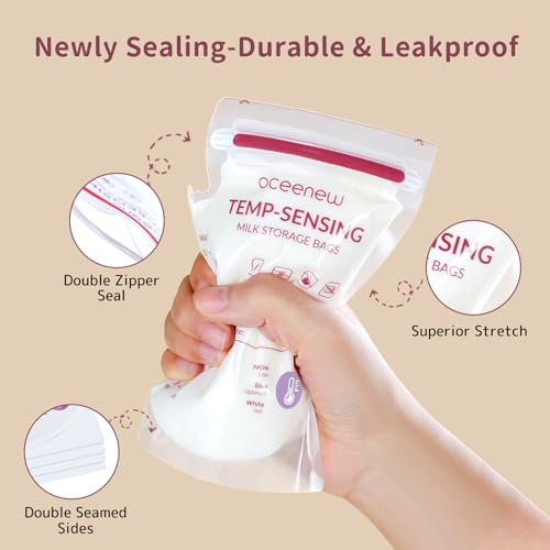 120 Pcs Breastmilk Storage Bags 8 Oz, Temp-Sensing BPA Free Milk Storage Bags with Pour Spout for Breastfeeding, Self-Standing or Flat Pre-sterilised Bag, Space Saving for Fridge or Freezer