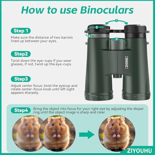 10x42 Binoculars for Adults High Powered- Large View with Clear Vision Waterproof & Fogproof Lightweight Easy Focus Compact Binoculars for Bird Watching Hunting Travel Sports Opera Concert
