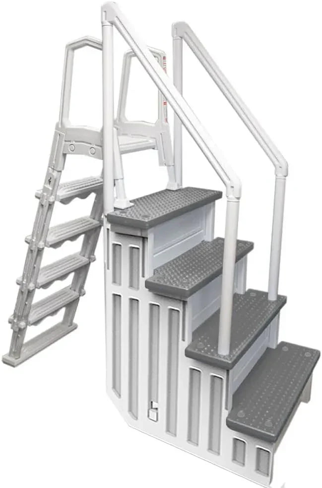 Select Anti-Slip in-Pool Steps | Gray | for Above GroundSwimming Pools | Can Mount to Decks 48" to 54" H | SafetyStairs Capacity Up to 300 lbs