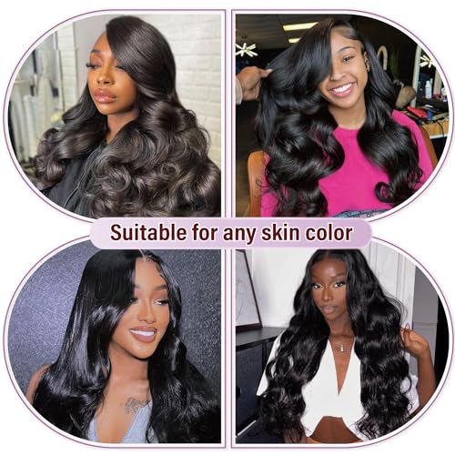 13x6 Body Wave Human Hair Lace Front Wigs 24inch 180% Density HD Lace Frontal Wigs Human Hair Pre Plucked Body Wave Lace Front Wigs Human Hair for Women with Baby Hair Black Color