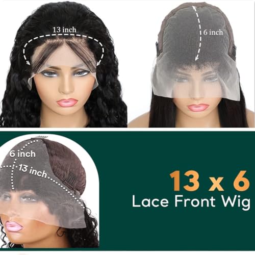 13x6 Deep Wave Lace Front Wigs Human Hair Wet and Wavy Human Hair Lace Frontal Wig With Baby Hair for Women 180% Density Human Hair Pre Plucked with Baby Hair