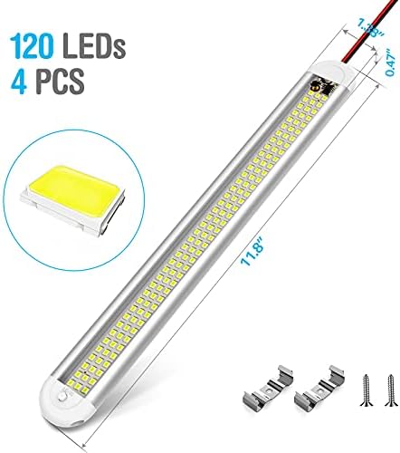 12v LED Interior Light Bar，CT CAPETRONIX 120LEDs 1500LM 8W DC 12 Volt led Strip Lights with ON/Off Switch，for Enclosed Cargo Trailer, Car RV Van Truck Lorry Camper Boat Caravan Motorhome (4Pack)