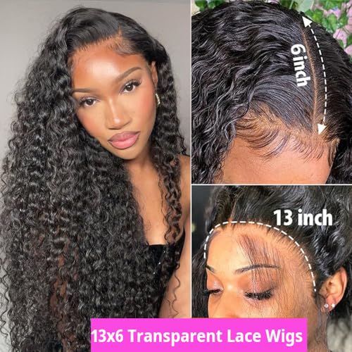 13x6 HD Lace Front Wigs Human Hair Pre Plucked 22inch Deep Wave Lace Front Wigs for Women Pre Plucked with Baby Hair 180% Density Brazilian Virgin Human Hair Wigs Deep Curly Wigs Natural Black