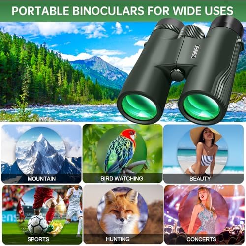 10x42 Binoculars for Adults High Powered- Large View with Clear Vision Waterproof & Fogproof Lightweight Easy Focus Compact Binoculars for Bird Watching Hunting Travel Sports Opera Concert