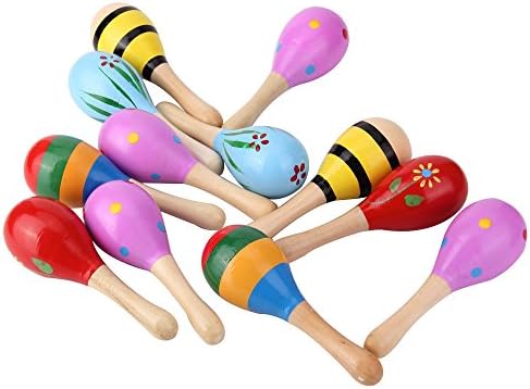 12 PCS Mini Fiesta Wooden Maracas Toys, Wooden Maracas Festival Painting, Wooden Carnival Maracas (Random Colors)
