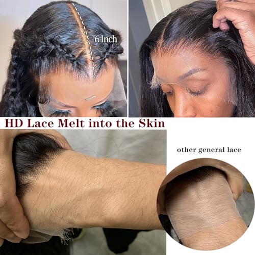 13x6 Body Wave Human Hair Lace Front Wigs 24inch 180% Density HD Lace Frontal Wigs Human Hair Pre Plucked Body Wave Lace Front Wigs Human Hair for Women with Baby Hair Black Color