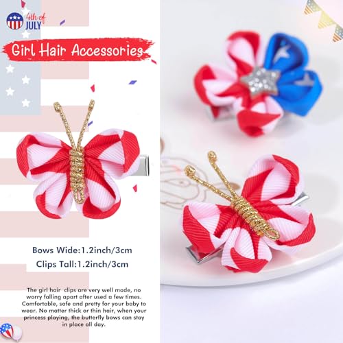 10PCS 4th of July Mini Butterfly Hair Clips, Oaoleer 2" Hair Bow Blue White Red Butterfly American Flag girl Hair Accessories for Baby Girls Women Independence Day